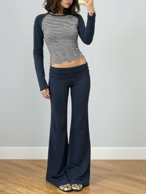 Colorblock Striped Foldover Flared Pant Sets