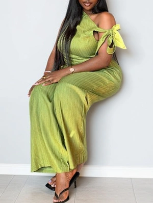Striped Lace-Up Inclined Shoulder Pant Sets