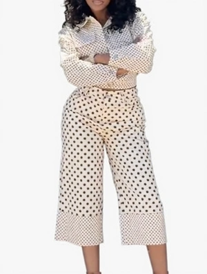 Polka Dots Shirt Wide Leg Capri Pants Sets