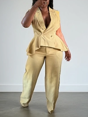 Peplum Blazer Vest Tailored Pant Sets