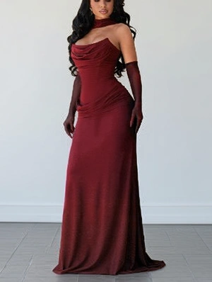 Stacked Strapless Lace-Up Ribbons Maxi Dress