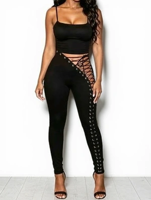 Cropped Tank Eyelets Tie-wrap Pant Sets
