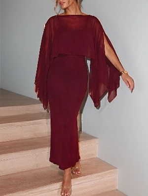 Elegant Chiffon Cape Evening Gown Dress