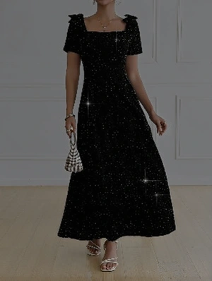 Elegant Bow Sparkle Short Sleeve Maxi Dress