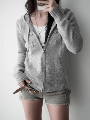 Fall Winter Lazy Style Hooded Knit Zipper Cardigan