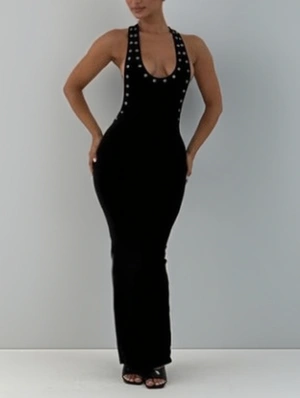 Eyelets U Neck I-Shaped Backless Maxi Dress