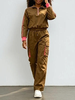 Chic Colorblock Long Sleeve Cargo Pants Set