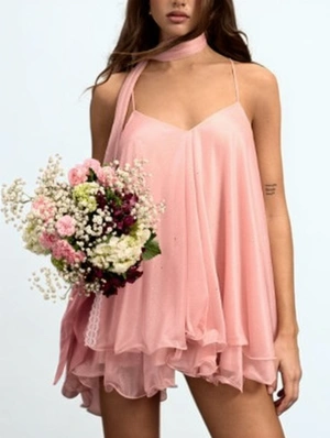Sparkly Chiffon Layered Ruffle Mini Dress
