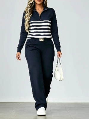 Trendy Long Sleeve Striped Fitted Sportswear Set