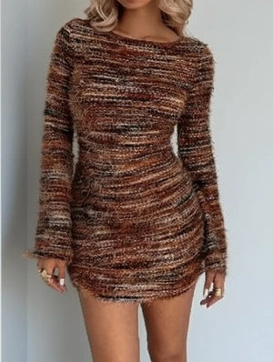 Fluff Colorblock Striped Backless Mini Dress