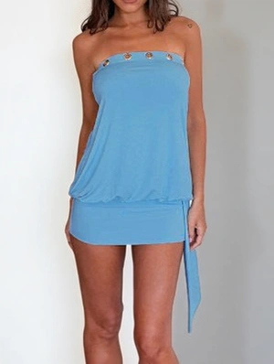Eyelets Strapless Ribbons Mini Dress
