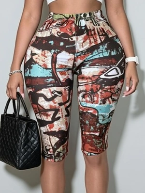 Abstract Graffiti Bodycon Capri Pants