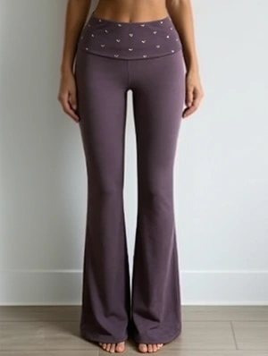 Foldover Rivet Bodycon Flared Pants