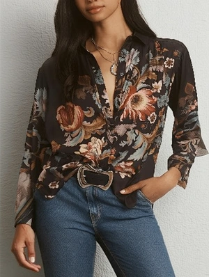 Retro Floral Print Button Down Long Sleeve Shirt