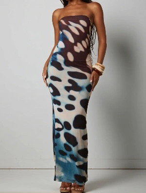 Colorblock Printed Strapless Maxi Dress