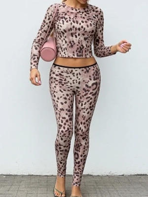 Leopard Cropped Bodycon Pant Sets