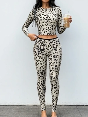 Leopard Cropped Bodycon Pant Sets