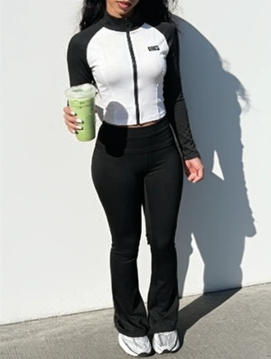 Colorblock Lined Bodycon Flared Pant Sets