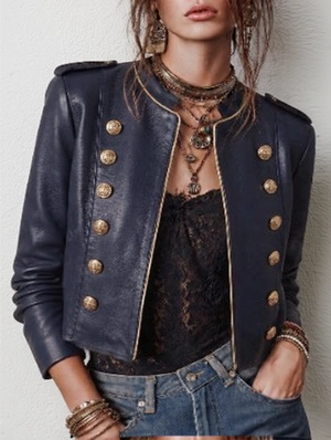 Military Double-Breasted Leather Jacket