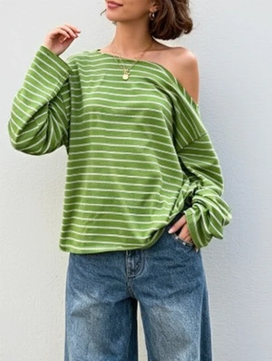 Print Striped Long Sleeve Design Tops