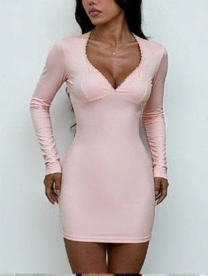 Lacework V Neck Long Sleeve Dress