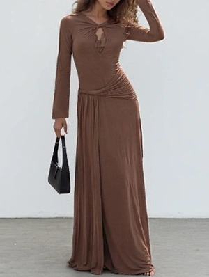 Keyhole Neck  Mid-rise Long Sleeve Dress