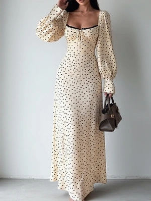 Dots U Neck Long Sleeve Long Sleeve Dress