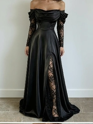 Patchwork Boat Neck Maxi Long Sleeve Dress