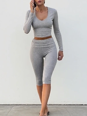 Pure Color Knitting Capri Pants Pant Sets
