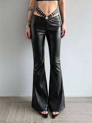 Metal Buckle Flared Pants