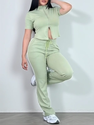 Striped Trim Cropped Bodycon Pant Sets