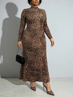 Leopard Mock Neck Mermaid Maxi Dress