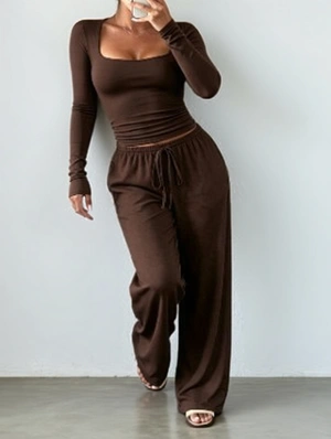 Square Neck Cropped Straight Pant Sets