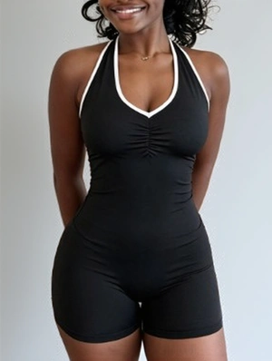Ruched Halter Backless Sporty Rompers