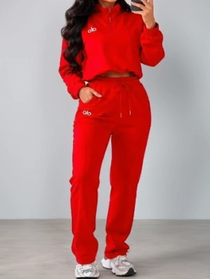 Half-Zip Loose Cropped Sweatshirt Pant Sets