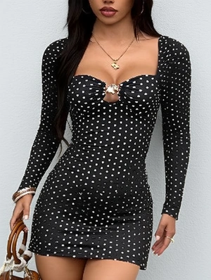 Chic Polka Dot Long Sleeve Bodycon Mini Dress 