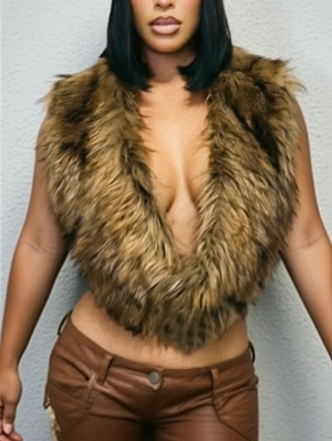 Fake Fur Tie-wrap Halter Backless Tops