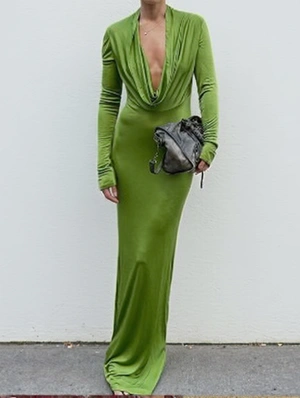 Ruched Wing Neck Bodycon Maxi Dress