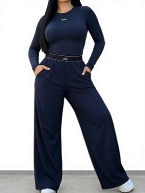 Plain Long Sleeve Tops Straight Pant Sets