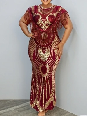 Fringe Sequin Luxury Sleeveless Maxi Dress