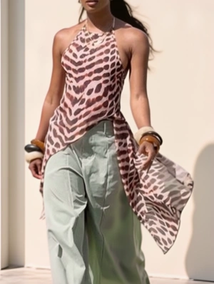 Irregular Chiffon Halter Backless Tanks