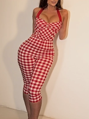 Contrast Plaid Halter Backless Lace-Up Rompers