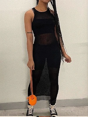 Ribbed See Through Sleeveless Maxi Dress