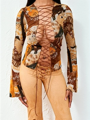 Graffiti Sheer Tie-wrap Blouses