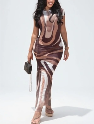 Contrast Printed Short Sleeve Maxi Dress