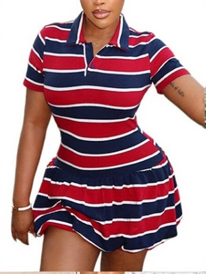 Contrast Striped Polo A-line Mini Dress