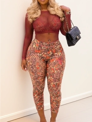 Leopard Halter Smock Capri Pants 3 Piece Sets
