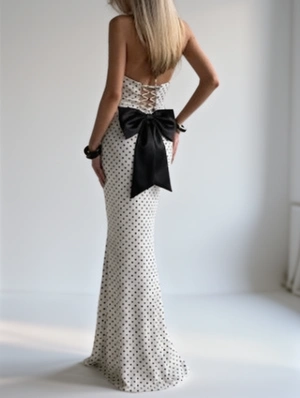 Bow Tie-wrap Polka Dots Backless Dress