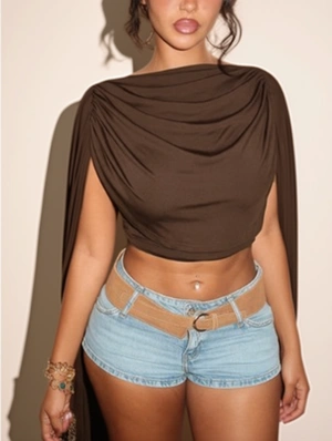 Ruched Shawl Wing Neck Cropped Tops