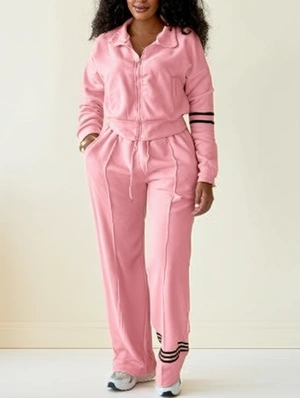 Striped Trim Lapel Zipper Coats Tracksuits